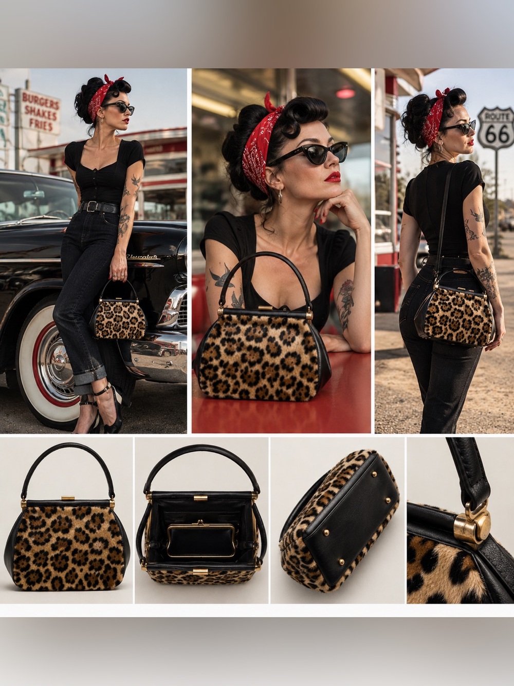 Vintage 1950s 60s JR Florida Julius Resnick Leopard Faux Fur Structured Handbag